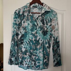 David Cline Teal and Gray Button Down Shirt